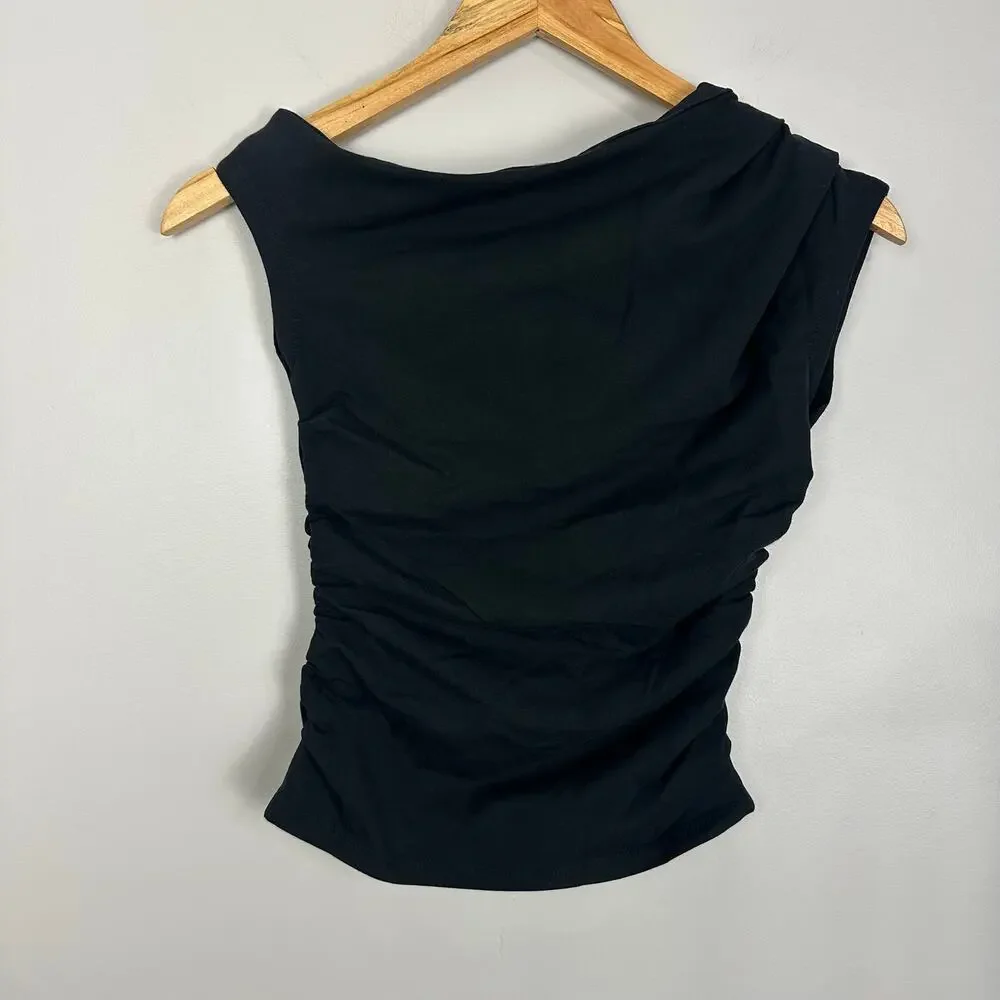 J.CREW Stretch Cotton Sleeveless Boatneck Ruched Y2K Top XXS NWT Minimalist